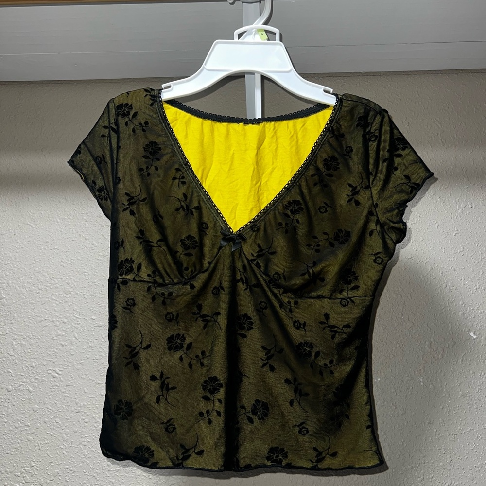 Black Floral Sheer Top